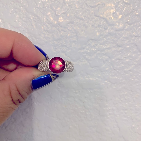 925 silver and simulated ruby cubic zirconia ring - Picture 5 of 6